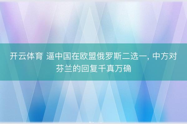 开云体育 逼中国在欧盟俄罗斯二选一, 中方对芬兰的回复千真万确
